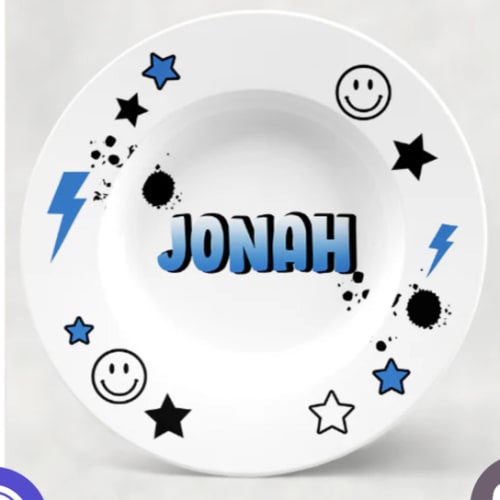 Personalized Bowl | Navy Emojis, Stars & Bolts ST9