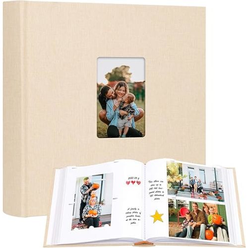 Photo Album 4x6 240 Photos with Writing Space, 4x6 Photo Album Linen Cover with Front Window, 240 Photos Horizontal and Vertical 4x6 Photo Album Book for Wedding Kids Travel Family Baby Pictures,khaki