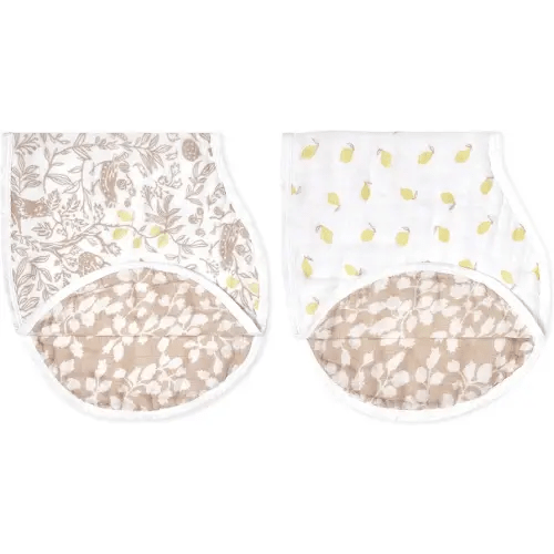 aden + anais Silky Soft Bamboo Viscose Burpy Bib – Multi-Use, Absorbent 4-Layer Burp Cloth and Full-Coverage Snap-Closure Baby Bib in One, 22.5” X 11”, 2-Pack, Natural Woodland