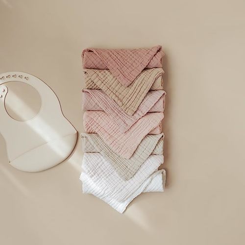 Konssy Baby Muslin Washcloths 7 Pack -100% Cotton Baby Bath Towels, Soft Baby Wash Cloths and Absorbent Burp Cloths for Newborn Kids Girls and Boys, 11x11 inches - Pink