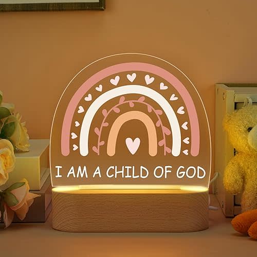 Baptism Gifts for Girl Boy Acrylic Night Light Gifts Keepsake Acrylic Plaque Light for Boy Baby Shower(Rainbow)