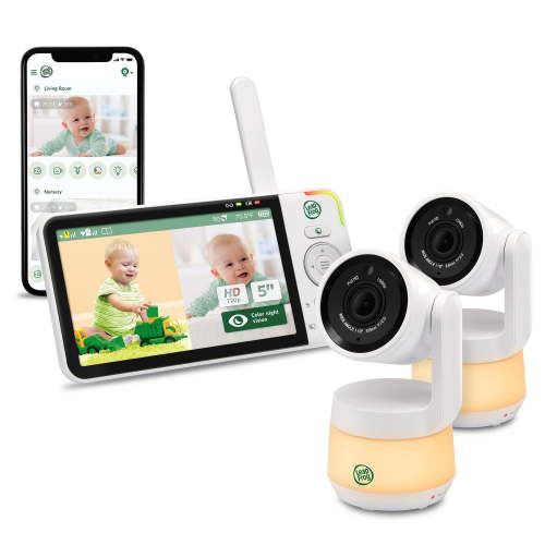 LeapFrog LF925-2HD, 1080p WiFi Remote Access 360 Degree Pan & Tilt 2 Camera Video Baby Monitor with 5” High Definition 720p Display, Night Light, Color Night Vision, (White) - Walmart.ca
