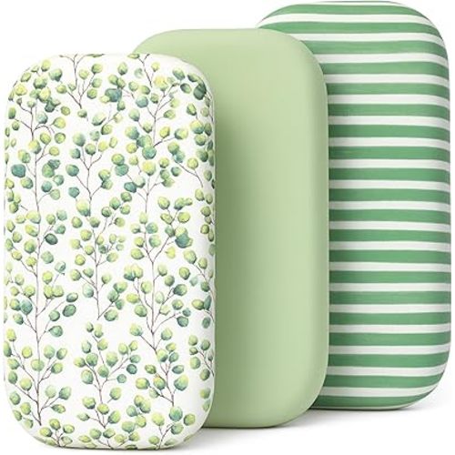 3-Pack Organic Fitted Bassinet Sheets, Compatible with Halo, Snoo, Graco, Dream On Me, Delta, and Other Standard Size Bassinets - Fits Oval, Hourglass, & Rectangle Shapes (Size 32 x 16 x 4 Inches)