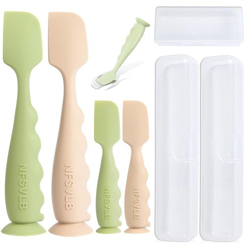 Diaper Cream Spatula with Case,2 Large 2 Mini Butt Paste Spatula with 3 Travel Case,Soft Baby Butt spatula Diaper Cream Applicator diaper Rash spatula Bum spatulas Brush (Green-White)