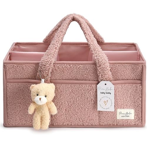 PeraBella Baby Diaper Caddy Organizer for Changing Table, Baby Storage Basket for Diapers and Baby Wipes, Gift for Baby Shower, Car Caddy Organizer, Nursery Diaper Organizer, Portable Diaper Storage - Extra Large - Powder Pink