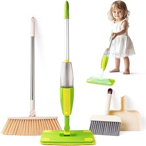 Kids Cleaning Toy Set,Mini Spray Mop Montessori Toys Pretend Play Cleaning Tool for Toddlers with Spray Mop & Kids Broom Dustpan Set Cleaning Toys Gift for Toddlers Girls Boys Age 3+