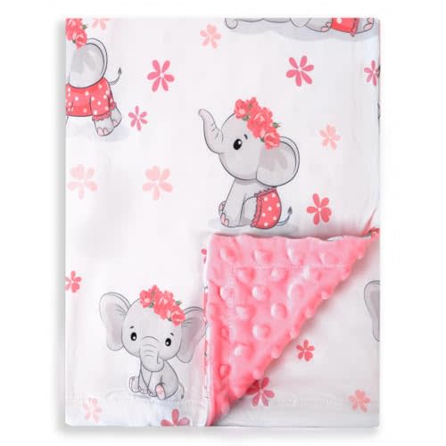 New Born Baby Girl Double Layer Fuzzy Toddler Throw Blankets Soft Plush Minky Daycare Blanket for Baby Shower Birthday Gift Pink 30 x 40 Inch (Elephant, 1)