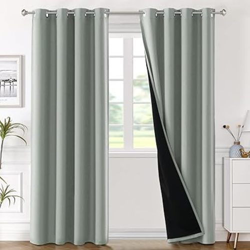 H.VERSAILTEX Full Shading Curtains for Windows, Super Heavy-Duty Black Lined Blackout Curtains with Black Liner for Dining Room, Privacy Assured Window Treatment (Pack of 2, 52W x 96L, Sage)