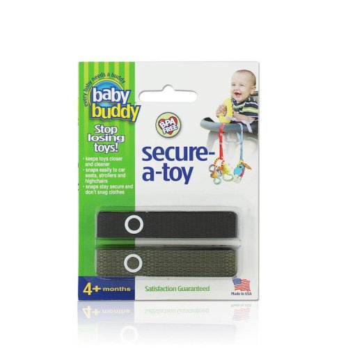 Baby Buddy Secure-A-Toy, Safety Strap Secures Toys, Teether, or Pacifier to Stroller, Highchair, Car Seat, Black-Olive