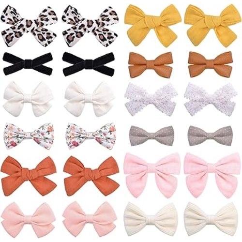 jollybows 24pcs Baby Girl Hair Bows Clips Fully Lined Barrettes Alligator Clip Hair Accessories for Little Girls Toddler Kids Teens in Pairs One Size