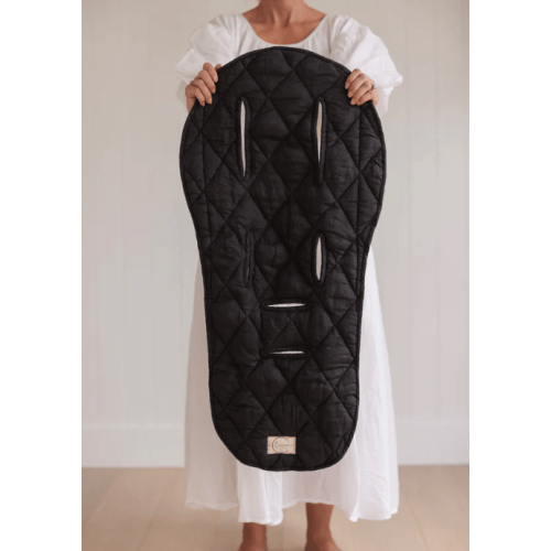 Dark Charcoal & Natural - Pram Liner -Pure Linen