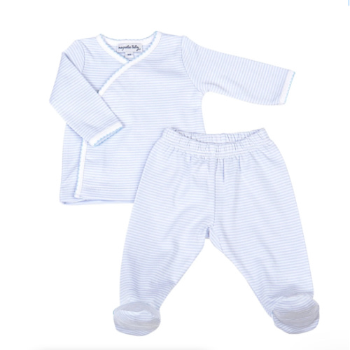 Mini Stripes Kimono Footed Pant Set - Blue
