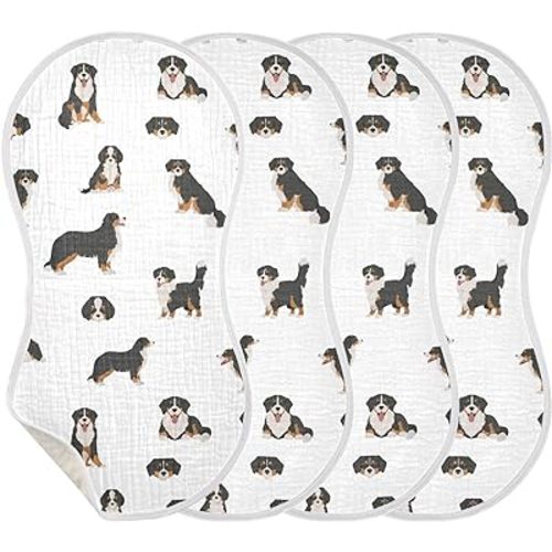 Bernese Mountain Dog Muslin Burp Cloths for Baby 4 Pack 100% Cotton Baby Washcloths Bibs for Boy Girl