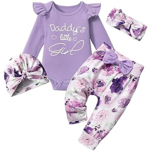 Infant Newborn Baby Girl Clothes Baby Girl Outfits For All Seasons Long Sleeve Snap Romper Pant Sets With Headband