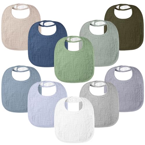 100% Cotton Muslin Baby Bibs 10-Pack Baby Drool Bibs for Unisex Baby Toddlers Infant Newborns Drooling and Teething
