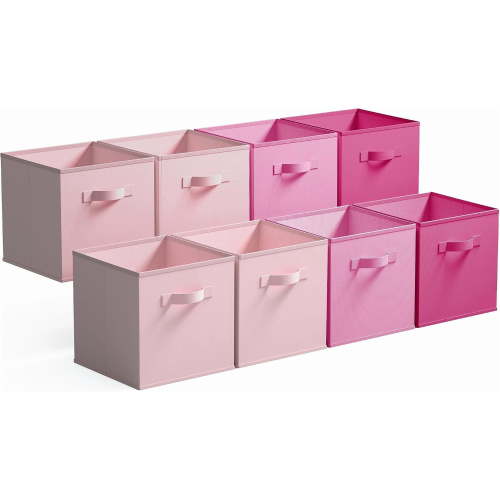 11 Inch Cube Storage Bins, Cube Storage Organizer, Fabric Collapsible Storage Bins with Handle, Storage Cubes for Shelves, Closet, Pink Gradient, 8-Pack