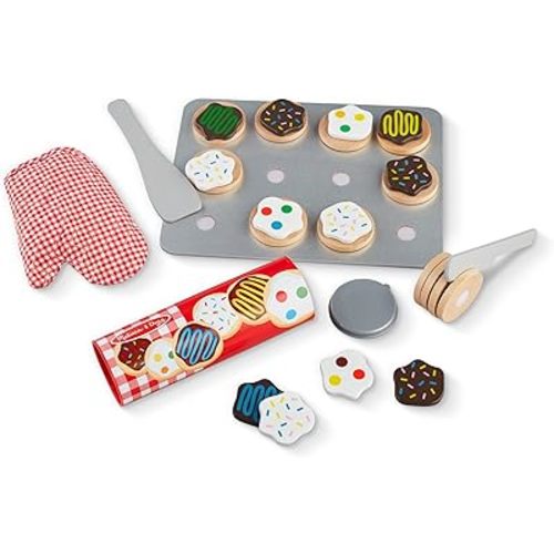 Melissa & Doug Slice and Bake Cookies Wooden Play Food Set With Toppings Pretend Cookies And Baking Sheet, Wooden Play Food Set, Toy Baking For Kids Ages 3+