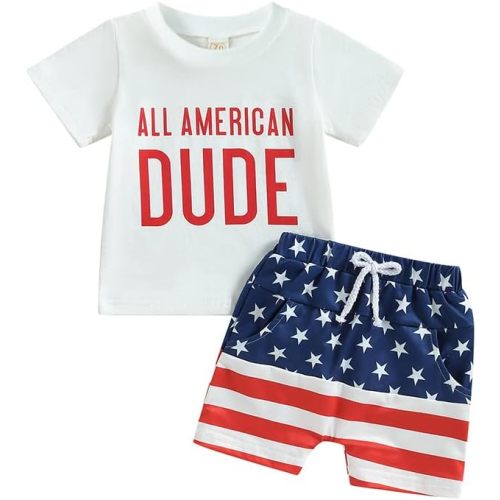 4th of July Infant Baby Boy Outfit Short Sleeve Letter Tops Toddler Boys Independence Day Party Shorts Set
