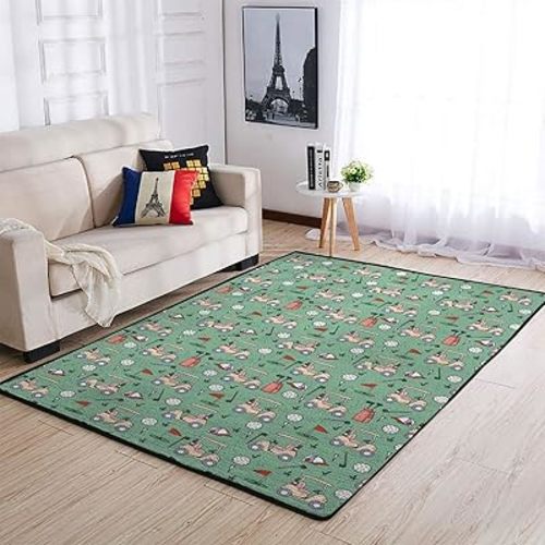 Golf Nursery Area Rugs for Baby Girl Boy Sports Golfing Kids Floor Mats for Kids Bedroom Playroom Living Room Decor Golf Clubs Bag Balls Throw Carpet Golf Lovers Gift Green 48x72inch