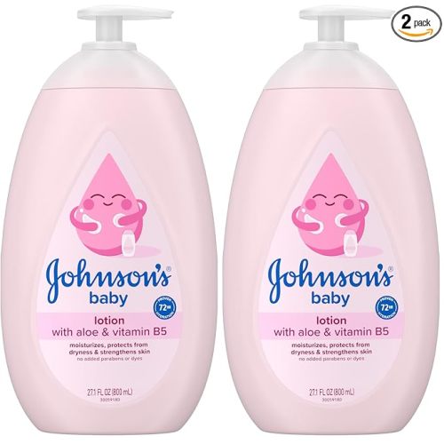 Johnson's Moisturizing Mild Pink Baby Lotion with Coconut Oil for Delicate Baby Skin, Paraben-, Phthalate- & Dye-Free, Hypoallergenic & Dermatologist-Tested, Baby Skin Care, 27.1 Fl. Oz (Pack of 2)