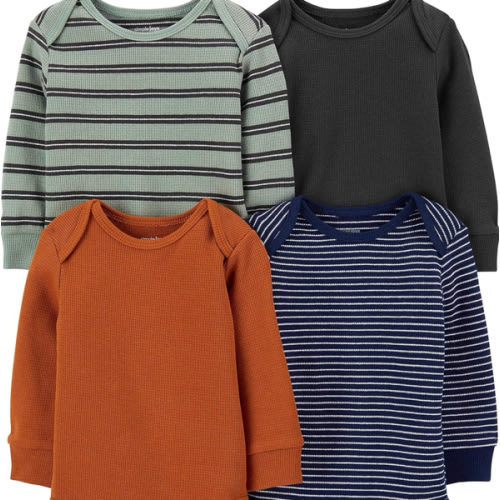 Simple Joys by Carter's Baby 4-Pack Long-Sleeve Thermal Bodysuit - Black/Green Stripe/Navy/Rust - 3-6M