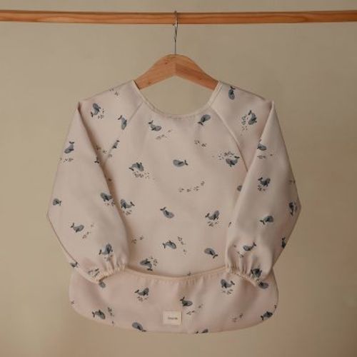 Mushie Long Sleeve Bib Smock With Pocket - Whales