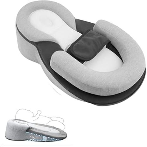 Newborn Baby Anti Spitting Slope Pillow, Baby Anti Overflow and Choking Milk, Lying in The Nursing Bed, Adjustable Slope Cushion for The Bed Pillow,Bottle Feeding, 60x40cm Detachable Pillow