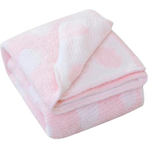 Little Grape Land Chenille Baby Blanket,Baby Blankets for Boys Gilrs Newborn,Soft Fuzzy Warm Swaddle Receiving Blanket Toddler Blanker for Crib Stroller Infant Nursery,40x30 Inches(Pink Hearts)