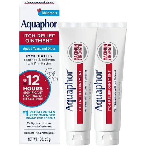 Aquaphor Children's Itch Relief Ointment, 1% Hydrocortisone Anti-Itch Ointment, 1 Oz Tube (Pack of 2)