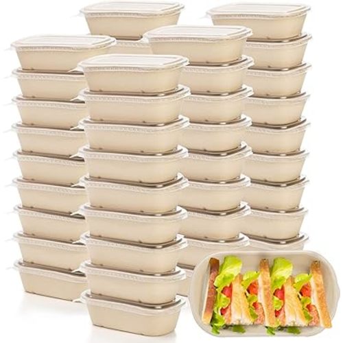 Yesland 50 Pack Take Out Food Containers with PP Lid, 33 Oz Rectangular Disposable Paper Bowls Soup Serving Bowls, Meal Prep Food Containers for Salad, Leftovers