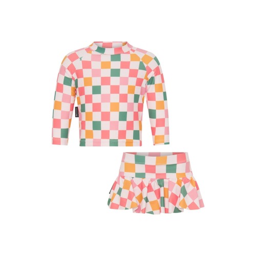 dot australia Check Long Sleeve Two-Piece Rashguard Swimsuit | Nordstromrack