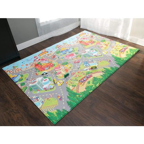 Baby Care Play Mat (Large, Playful - Zoo Town) 82'' x 55'' Original One-Piece Reversible Rollable Waterproof Play Mat for Infants, Babies, Toddler, and Kids