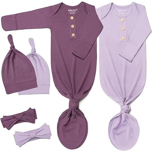Baby Noah Newborn Knotted Gown Set with Hat and Headband - Buttery Soft Tie Bottom Gown for Baby's Sweet Dreams (2 Packs)