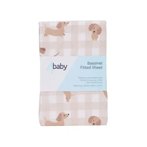 4baby Percale Bassinet Fitted Sheet Silly Sausage | Baby Bunting AU