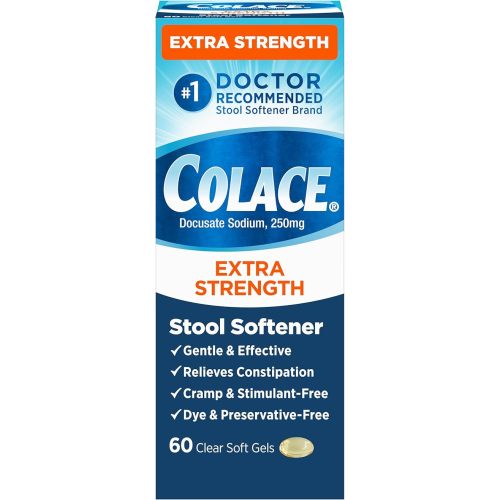 Colace Extra Strength Stool Softener for Gentle Effective Constipation Relief, #1 Doctor Recommended Stool Softener Brand, 250 mg Docusate Capsules, 60 Count (Pack of 1)