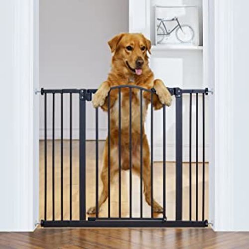 InnoTruth 29-39.6”Baby Gate for Stairs & Doorways,30" Tall Dog Gate for Pets,Dual-Lock Safety and One Hand Opening Design,Pet Gate for Hallways,Outdoors,Wall-Friendly Pressure Mounted, Pure Black