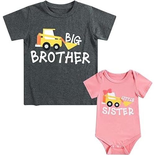 Funnycokid Big Brother Little Sister Matching Outfits Baby Girl Clothes Toddler Boys T-Shirt Announcement Gift