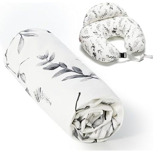 Momcozy Original Plus Size Nursing Pillow Cover, Fits All Breastfeeding Pillows, 100% Cotton Cover with Adjustable Waist Strap, Ink Wash Painting, Cover Only
