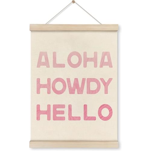 HRQKO Pink Cowgirl Howdy Aloha Hello Poster Hanger Frame, Howdy Wall Art, Trendy Cowgirl Wall Art with Wooden Frames, Preppy Howdy Sign Wall Hanging Banner Decor for Girls Room Bedroom, 12x16 Inch