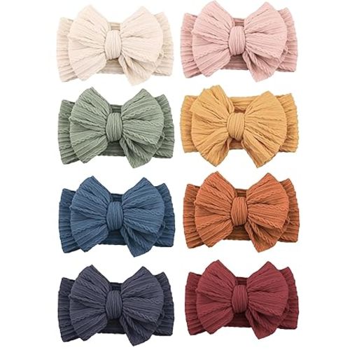 Niceye Handmade Baby Headbands Soft Stretchy Nylon Hair Bands with Bows for Newborn Infant Baby Toddler Girls- Pack of 6