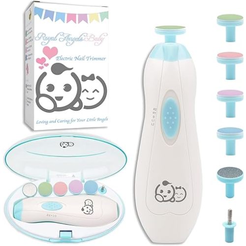 Baby Nail Trimmer 6 in 1, Royal Angels Baby Electric Nail File, Baby Grooming Kit Manicure Set for Toddler and Adults, Newborn Toddler Toes & Fingernails Nail Care Kit (Babyblue)