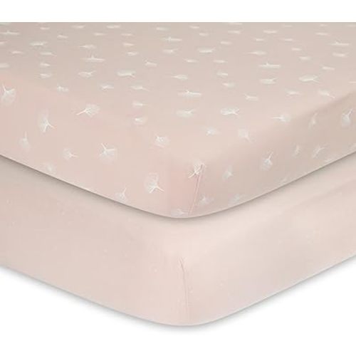 Ely’s & Co. Crib Sheet 2-Pack — Combed, 100% Jersey Cotton for Baby Girl — Rosewater Pink, Pin Dots & Gingko Leaves 52” x 28”