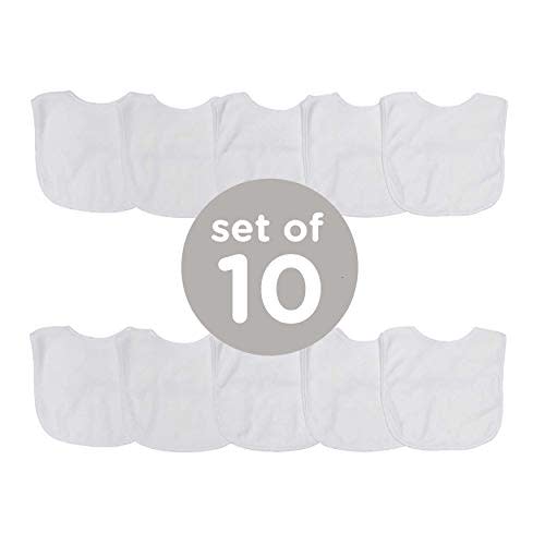 Neat Solutions 2-Ply Knit Terry Solid Color Feeder Bibs in White - 10 Pack
