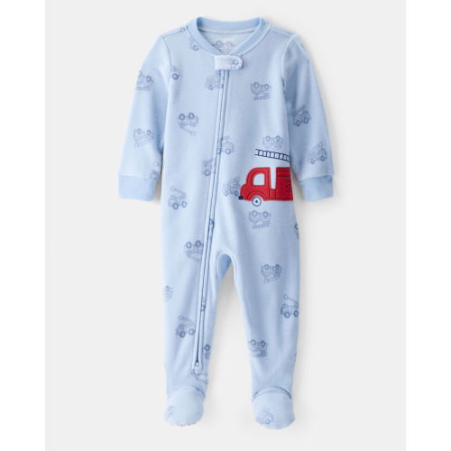 Baby Boy Firetruck Print Loose Fit 2-Way Zip 1-Piece Pajamas - Blue - Carter's | Carter's