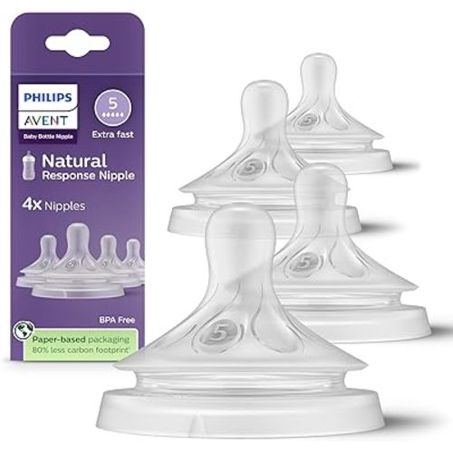Philips Avent Natural Response Nipples, Extra Fast Flow (Flow 5), 4-Pack, SCY965/44