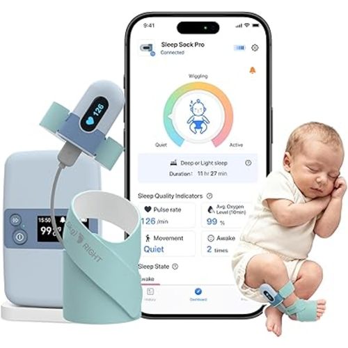 Babytone Baby Sock Monitor with Base Station- Baby Sleep Monitor, Tracking Heart Rate and Movement with Sleep Patterns, Baby Foot Monitor with APP and Bluetooth, for 0-36 Months Infant