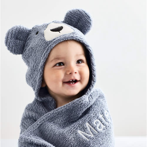 Bear Smoke Blue Organic Cotton Hooded Baby Towel