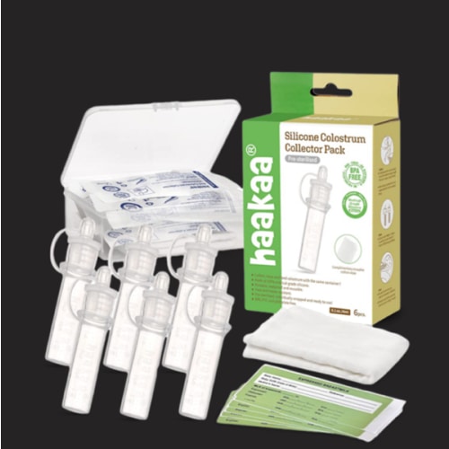 haakaa Colostrum Collector Kit Breast Milk Collector with Cotton Cloth Wipe and Storage Case, Ready-to-Use, Reusable, 4ml/6pcs