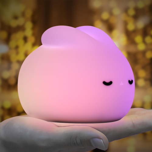 Rechargeable Bunny Night Light for Kids - 3-Level Dimmable Nursery Lamp, Soft Silicone Squishy Rabbit with Tap Control & Auto Timer, Safe Baby Nightlight for Breastfeeding, Toddler Room Decor