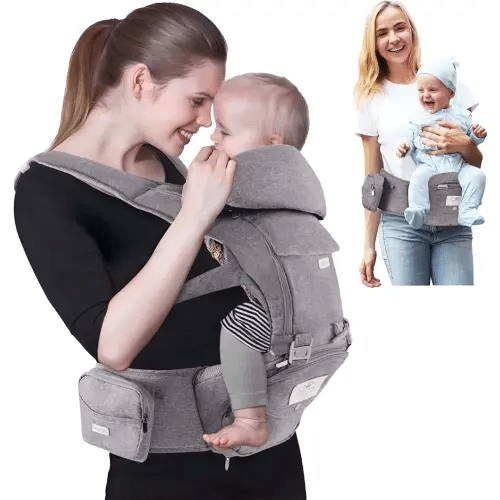 FRUITEAM Baby Carrier Newborn to Toddler, Safety-Certified Baby Carrier with Hip Seat, Ergonomic 6-in-1 Baby Carrier with Head Support, Adjustable & Removable Baby Holder for All Seasons, Dark Grey